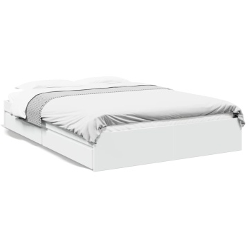 Cadru pat cu sertare alb extralucios 150x200 cm, lemn prelucrat - Img 1