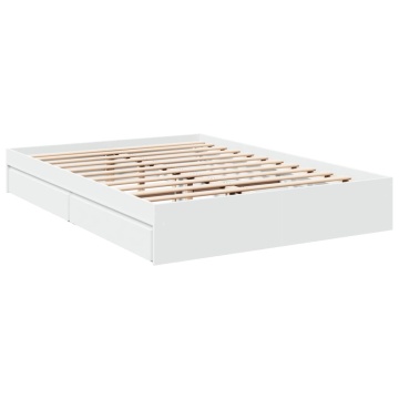 Cadru pat cu sertare alb extralucios 150x200 cm, lemn prelucrat - Img 2