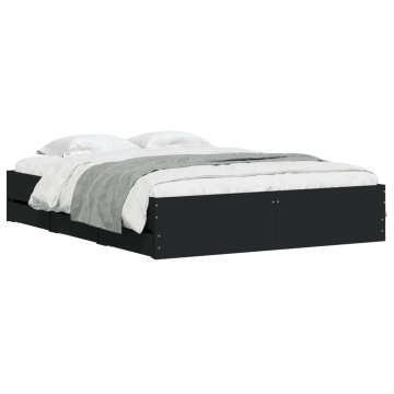 Cadru pat cu sertare negru extralucios 150x200cm lemn prelucrat - Img 3