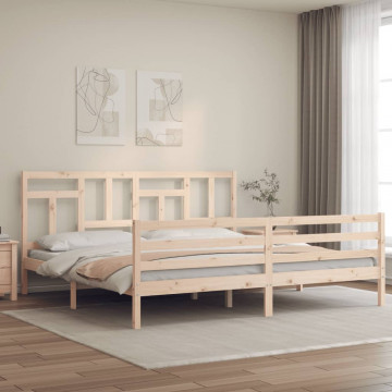 Cadru pat cu tăblie 200x200 cm, lemn masiv de pin - Img 1