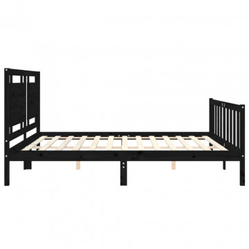 Cadru pat cu tăblie 200x200 cm, negru, lemn masiv - Img 6