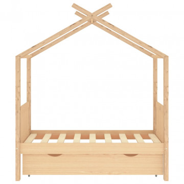 Cadru pat de copii, cu un sertar, 70x140 cm, lemn masiv de pin - Img 3