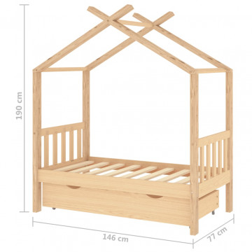 Cadru pat de copii, cu un sertar, 70x140 cm, lemn masiv de pin - Img 6