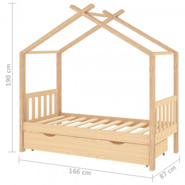 Cadru pat de copii, cu un sertar, 80x160 cm, lemn masiv de pin - Img 6