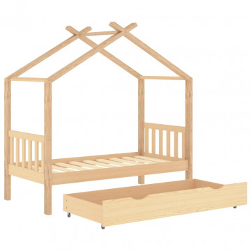 Cadru pat de copii, cu un sertar, 80x160 cm, lemn masiv de pin - Img 7