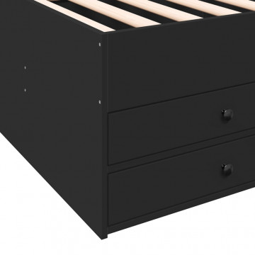 Cadru pat de zi cu sertare, negru, 75x190 cm, lemn prelucrat - Img 7
