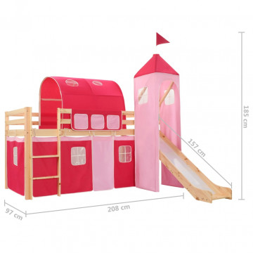 Cadru pat etajat copii cu tobogan & scară 208x230 cm lemn pin - Img 5