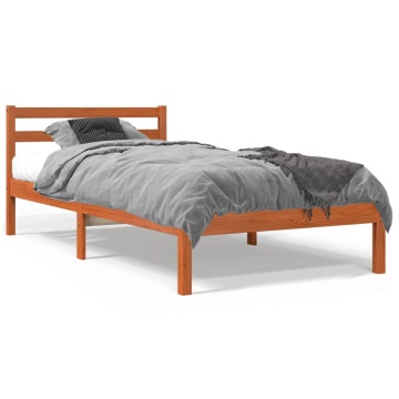 Cadru pat fără saltea, maro ceruit, 75x190 cm, lemn masiv pin - Img 2