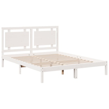 Cadru pat foarte lung fără saltea, alb, 160x220 cm lemn masiv - Img 3
