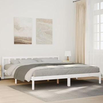 Cadru pat foarte lung fără saltea alb 180x220 cm lemn masiv pin - Img 1