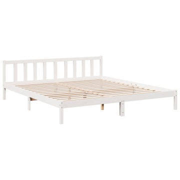 Cadru pat foarte lung fără saltea alb 180x220 cm lemn masiv pin - Img 3