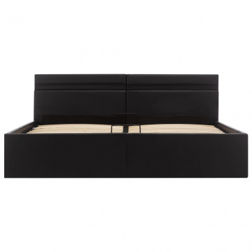 Cadru pat hidraulic cu ladă LED negru 160x200cm piele ecologică - Img 8