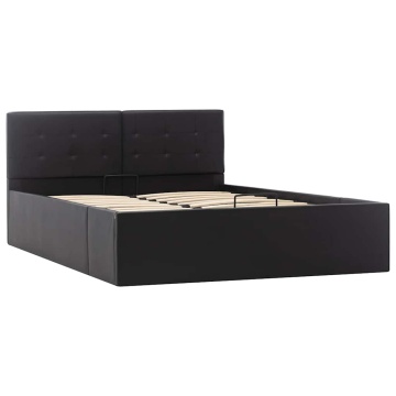 Cadru pat hidraulic, depozitare, negru, 120 x 200 cm piele eco - Img 3