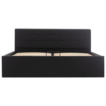 Cadru pat hidraulic, depozitare, negru 140 x 200 cm, piele eco - Img 3