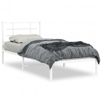 Cadru pat metalic cu tăblie, alb, 90x200 cm - Img 1