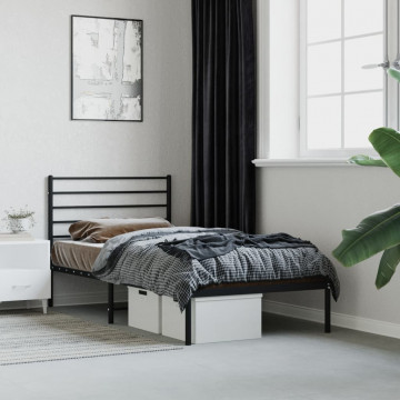 Cadru pat metalic cu tăblie, negru, 90x200 cm - Img 1