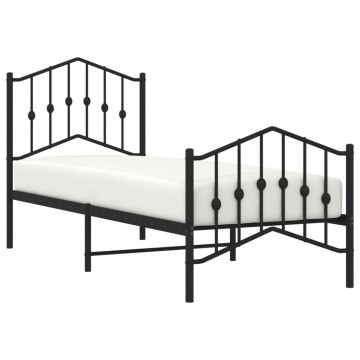 Cadru pat metalic cu tăblii de cap/picioare , negru, 75x190 cm - Img 3