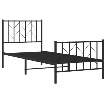 Cadru pat metalic cu tăblii de cap/picioare, negru, 80x200 cm - Img 4