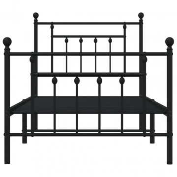 Cadru pat metalic cu tăblii de cap/picioare, negru, 90x190 cm - Img 5