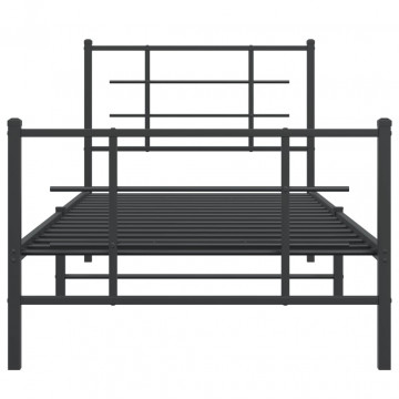 Cadru pat metalic cu tăblii de cap/picioare, negru, 90x200 cm - Img 8