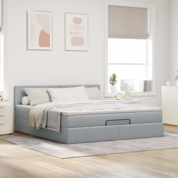 Cadru pat otoman cu saltea țesătură gri deschis 180x200cm - Img 3