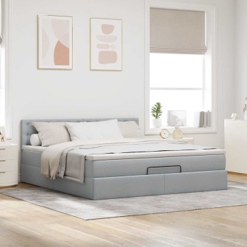 Cadru pat otoman cu saltea țesătură gri deschis 180x200cm - Img 3