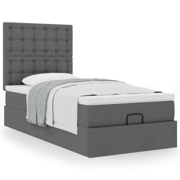 Cadru pat otoman cu saltea țesătură gri închis 100x200 cm - Img 4