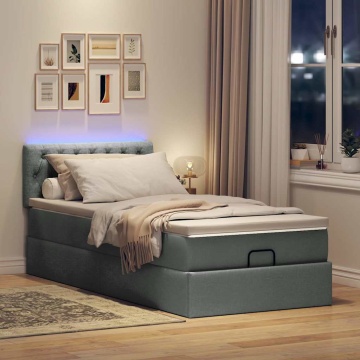 Cadru pat otoman cu saltea țesătură gri închis 100x200 cm - Img 3