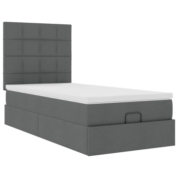 Cadru pat otoman cu saltea țesătură gri închis 100x200 cm - Img 6