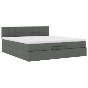 Cadru pat otoman cu saltea țesătură gri închis 160x200 cm - Img 5