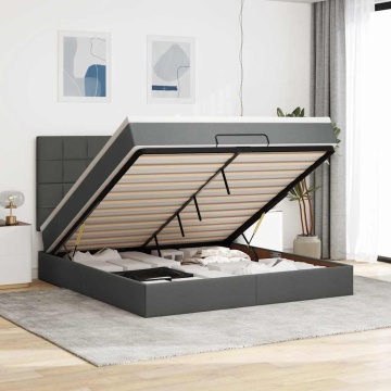 Cadru pat otoman cu saltea țesătură gri închis 180x200 cm - Img 1