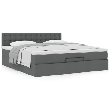 Cadru pat otoman cu saltea țesătură gri închis 180x200 cm - Img 4