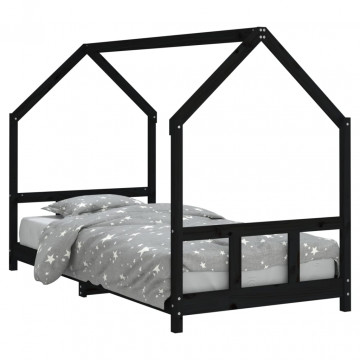 Cadru pat pentru copii, negru, 90x200 cm, lemn masiv de pin - Img 2