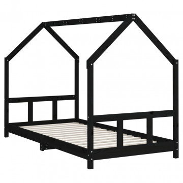 Cadru pat pentru copii, negru, 90x200 cm, lemn masiv de pin - Img 5