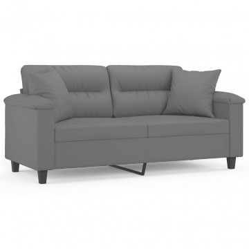 Canapea cu 2 locuri, cu perne, gri, 140 cm, microfibră - Img 2