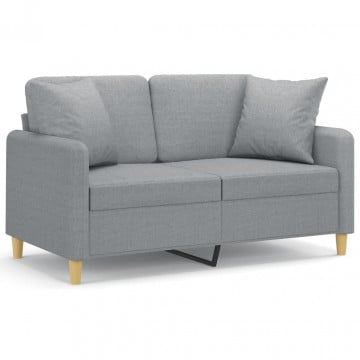 Canapea cu 2 locuri cu pernuțe, gri deschis, 120 cm, textil - Img 2