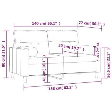 Canapea cu 2 locuri cu pernuțe, gri deschis, 140 cm, textil - Img 7