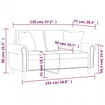 Canapea cu 2 locuri cu pernuțe, gri închis, 120 cm, catifea - Img 7