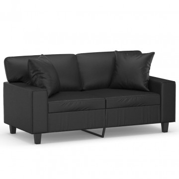 Canapea cu 2 locuri cu pernuțe, negru, 120 cm, piele ecologică - Img 2