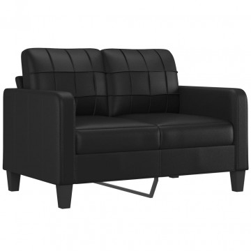 Canapea cu 2 locuri cu pernuțe, negru, 120 cm, piele ecologică - Img 4
