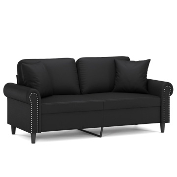 Canapea cu 2 locuri cu pernuțe, negru, 140 cm, piele ecologică - Img 2
