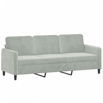 Canapea cu 3 locuri cu pernuțe, gri deschis, 180 cm, catifea - Img 4