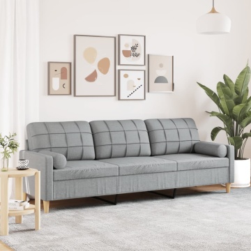 Canapea cu 3 locuri cu pernuțe, gri deschis, 210 cm, textil - Img 1