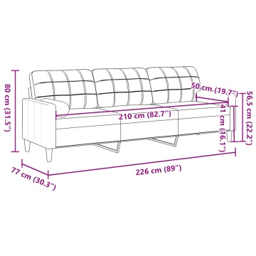 Canapea cu 3 locuri cu pernuțe, gri deschis, 210 cm, textil - Img 6