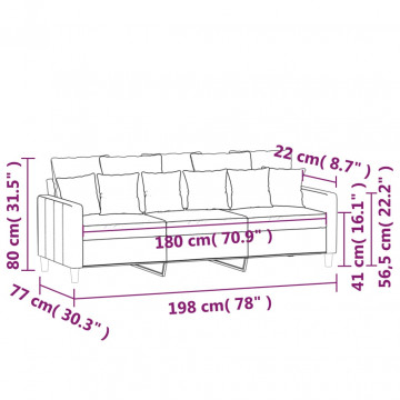 Canapea cu 3 locuri, gri închis, 180 cm, material catifea - Img 7