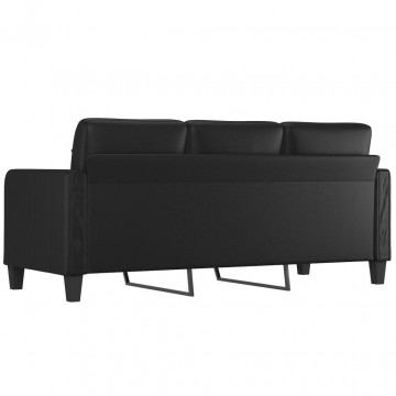 Canapea cu 3 locuri, negru, 180 cm, piele ecologică - Img 8