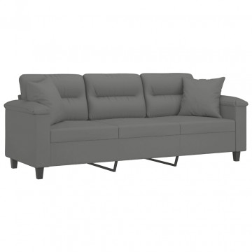Canapea cu 3 locuri și perne, gri închis, 180 cm, microfibră - Img 3