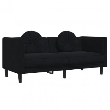 Canapea cu perne, 2 locuri, negru, catifea - Img 2