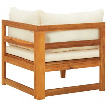 Canapea de colț cu perne alb crem, lemn masiv de acacia - Img 4