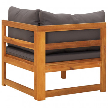 Canapea de colț cu perne gri închis, lemn masiv acacia - Img 4